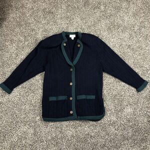 Vintage Womens JH Collectibles 100% Wool Heavy‎ Cardigan Sweater Size L Pockets